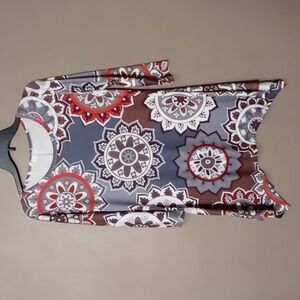 Halife Grey Patterned 3/4 Sleeve Long Shark Bite Hem Top Size S